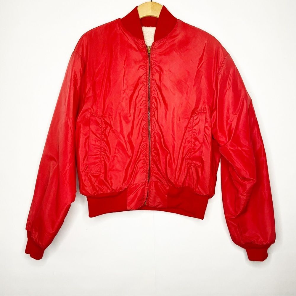 Vintage Reversible Sherpa Bomber Jacket | Waldes Zipper | Cream & Red